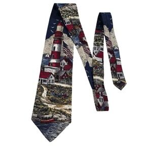 Tango by Max Raab Americana Lighthouse Scene Mens Silk NeckTie Nautical Novelty